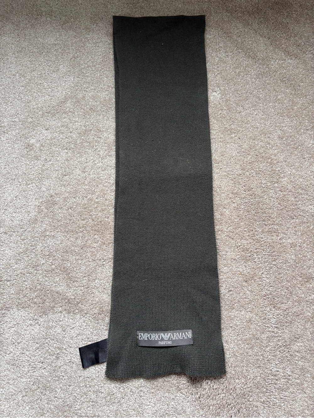 Emporio Armani Men's Dark Black Ribbed Knit Scarf